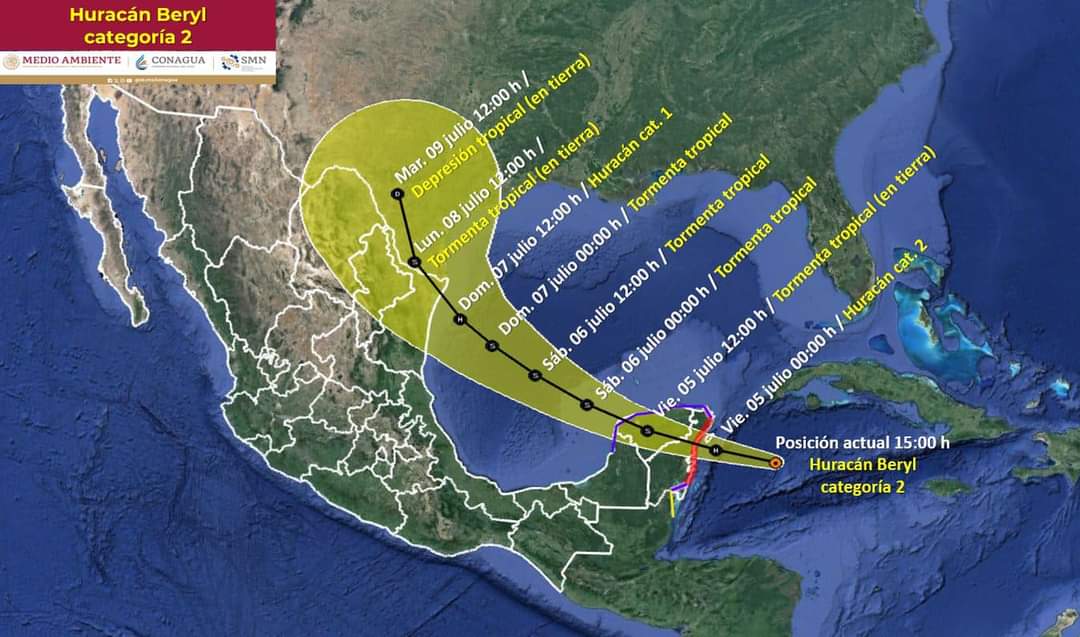 Definió SMN posibilidad de que Beryl afecte frontera de Tamaulipas y Texas