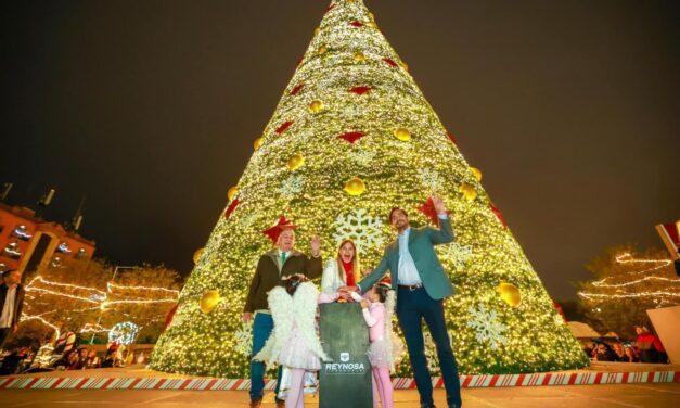 ARRANCAN LOS FESTEJOS NAVIDEÑOS CON EL ENCENDIDO DEL PINO EN LA PLAZA PRINCIPAL