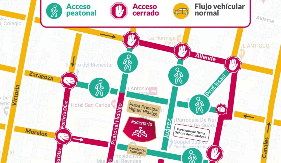 CIERRE DE VIALIDADES EN ZONA CENTRO POR LA CEREMONIA DEL GRITO DE INDEPENDNECIA