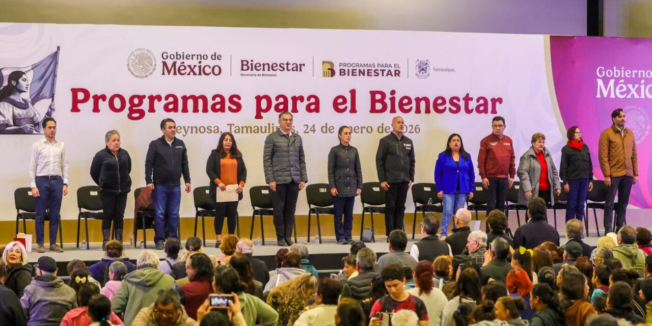 SHEINBAUM ENTREGA APOYOS FEDERALES EN REYNOSA JUNTO AL GOBERNADOR VILLARREAL Y EL ALCALDE PEÑA ORTIZ